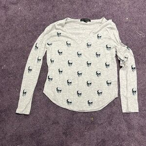SKULL CASHMERE Aya Cotton Long Sleeve Knit Top Gray V-Neck